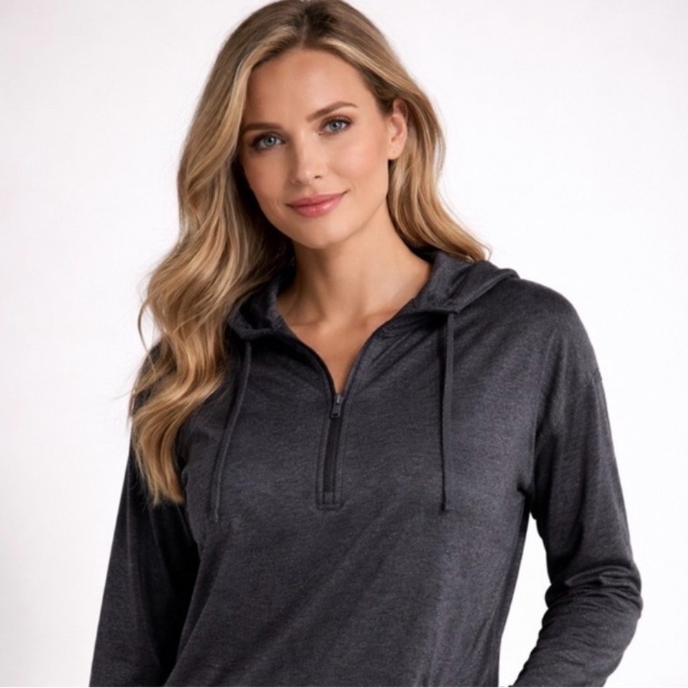 Gaiam Heather Black Half Zip Hoodie Women’s Large Movement Yoga NWT (MSRP $50)